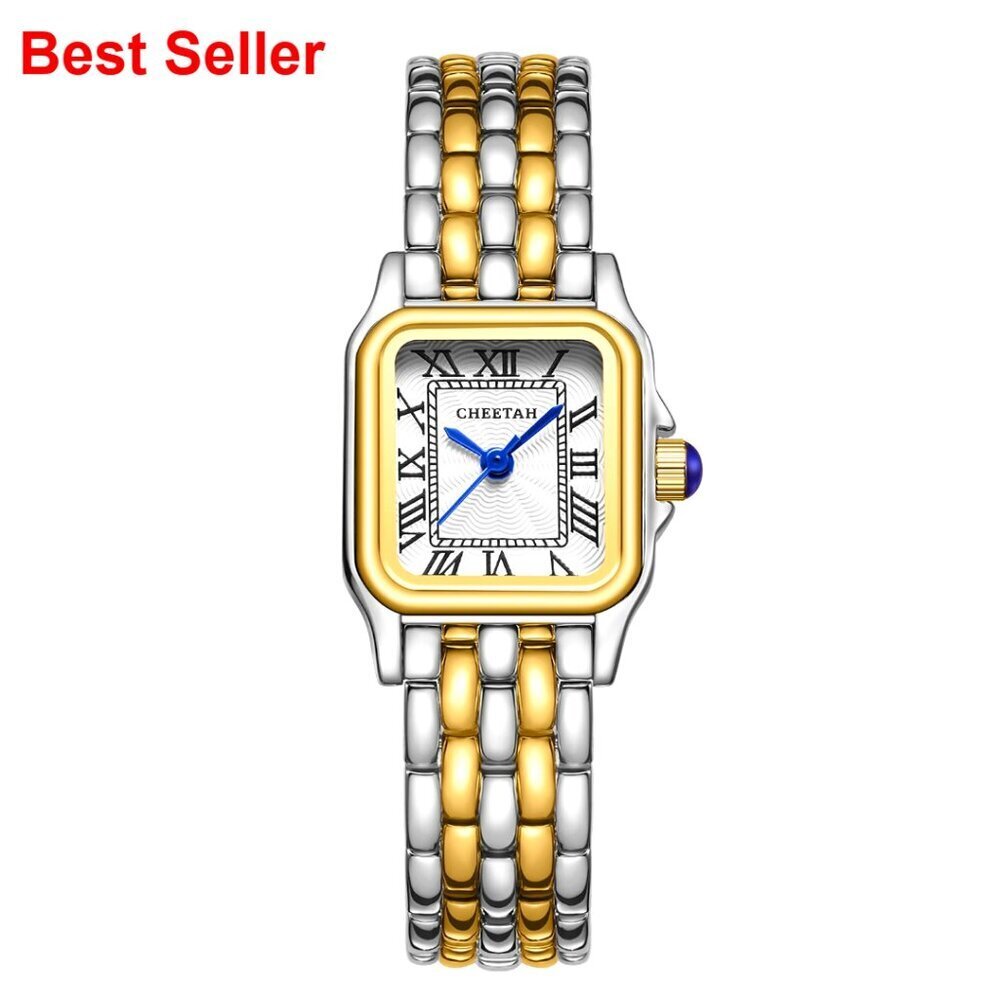 Gold Plated Dainty Watch with Roman Dial and Stainless Steel Band